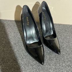  Elisabeth Tang black patent leather classy elegant heel pointed toe, Sz 11