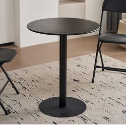 Round Dining Table 24" Circle Tulip Table with Metal Thickened Tabletop & Sturdy Metal Pedestal Mid Century Modern Leisure Bistro Kitchen Tables 2 Peo