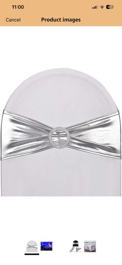 48pcs Metallic Silver Spandex Chair Sashes, Durable Workmanship,Stretch Bows with Buckle Stretchable for Christmas Wedding Party Banquet Event Baby Sh