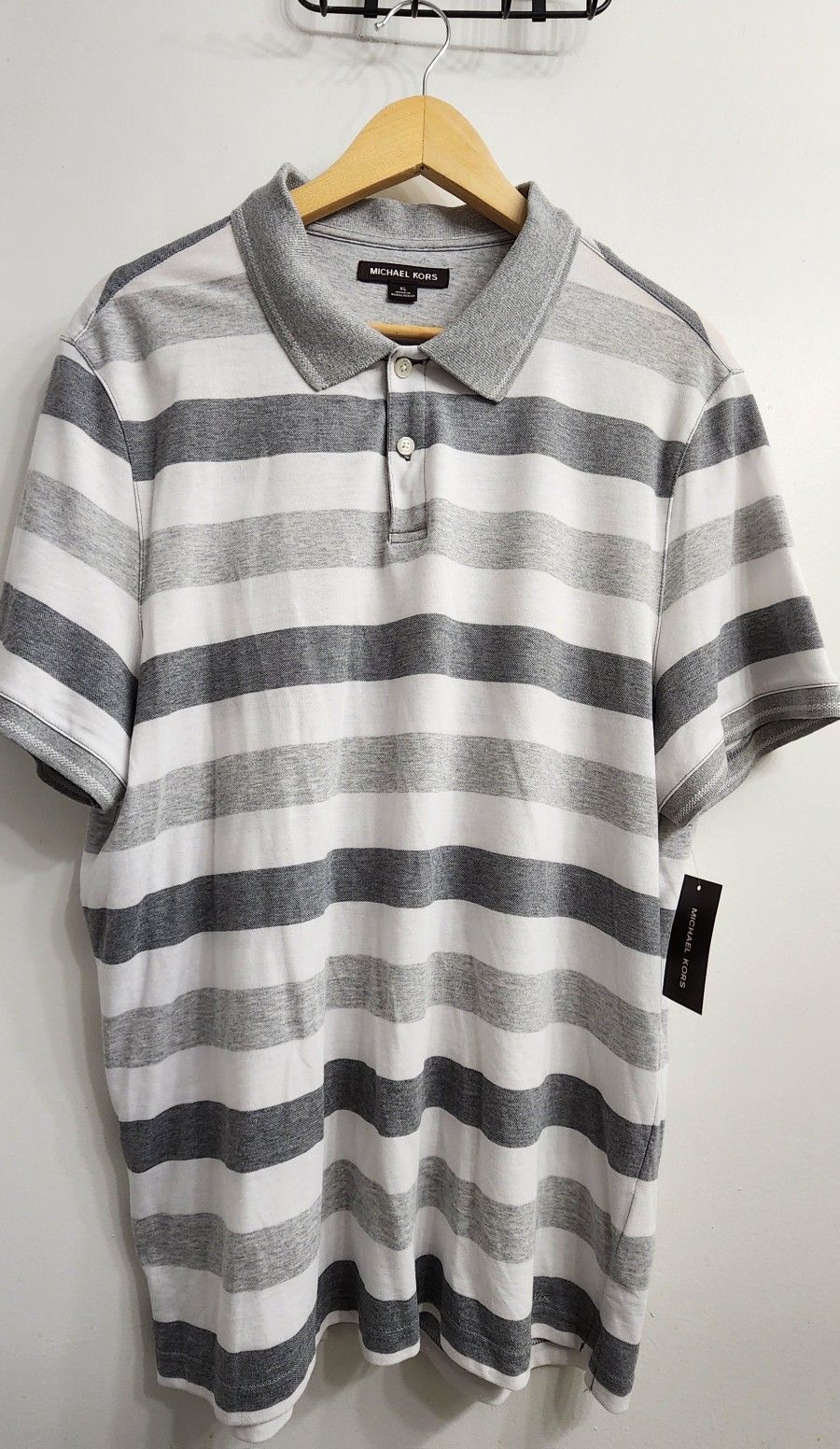 Michael Kors Gray and White Striped Polo Shirt