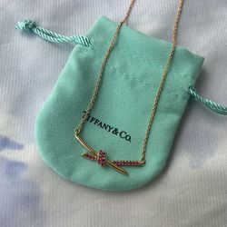Tiffany Rose Gold And Pink Sapphire Bow Necklace