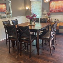 Bar Height Dining Set 8 Leather Chairs