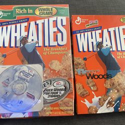 Lot (2) Vintage Tiger Woods WHEATIES Boxes 2001 2002 Unopened Wrapped Golf PGA