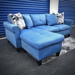 Modern Blue Tufted Reversible Sectional Sofa