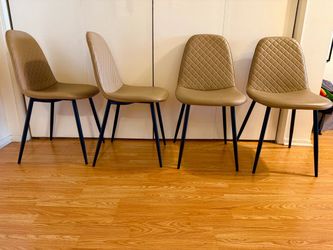 Set of 4 Tan Quilted Faux Leather Dining Chairs