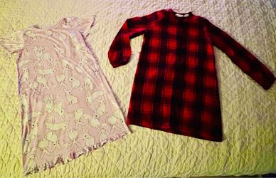 Girls Nightgown Set of 2-  Bunny Print and Red Plaid ,Like New (Sz:10)