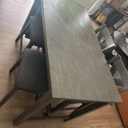Dark Grey Dining Table With Chairs & Shelves 