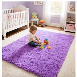 Purple Area Rug- Fluffy Fuzzy Shaggy Carpet 