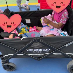 WONDERFOLD X4 Push & Pull Quad Stroller Wagon (4 Seater) - Collapsible Wagon Stroller with Seats with 5-Point Harnesses, Adjustable Push Handle, and S