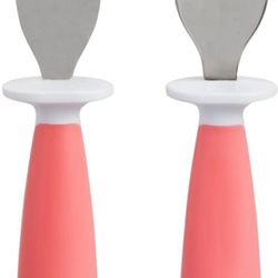 NEW! Munchkin Raise Toddler Fork and Spoon Utensil Set, 2 Pack, Bright Pink