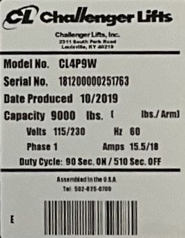Challenger 9,000 Lb. Car Lift