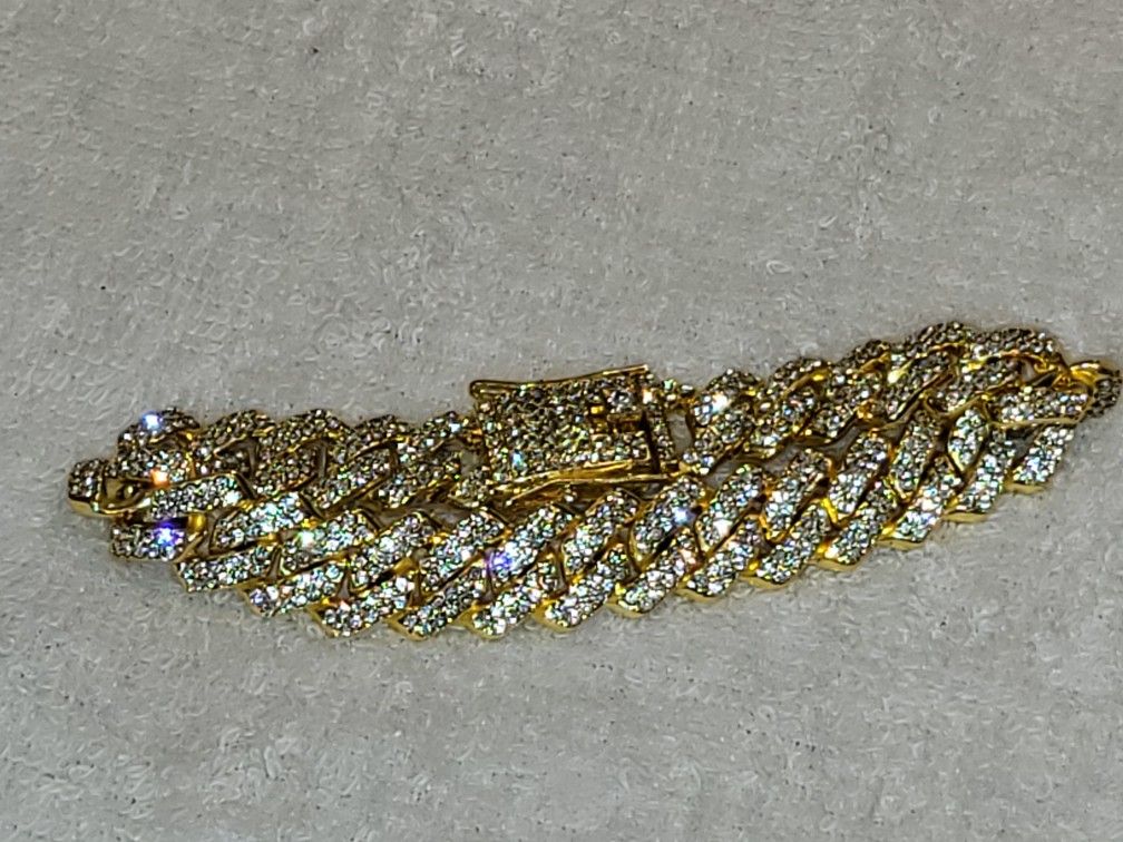 CZ Miami cuban/ Gold Plated Bracelet & Necklac3