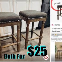 $25 Set of 2 Beautiful High end Wooden Stools in great condition 25” height counter size