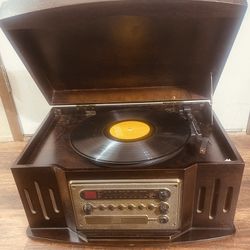 All in one Retro Turntable vinyl record player with radio cassette CD built in speakers