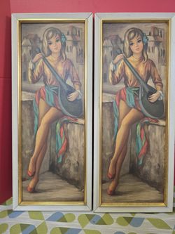 2 Vintage Jean Maio Harlequin Mandolin Big Eye Girl