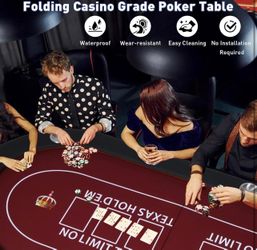 Upgrade 91'' Foldable Poker Table for 10 Players - Large Casino Table with Stainless Steel Cup Holders & Padded Rails - Texas Holdem Board Game Table 