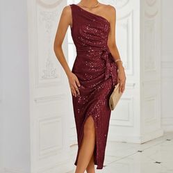 GRACE KARIN Women Sleeveless One Shoulder Sequin Dress Sparkly Glitter Wrap Dress Cocktail Wedding Maxi Dresses with Slit