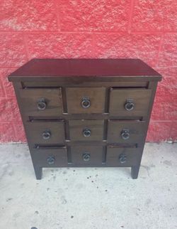 Vintage furniture, small 9-drawer Apothecary cabinet/end table