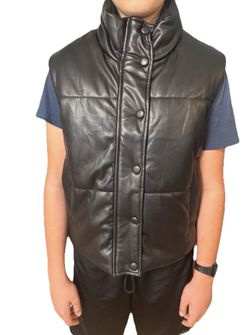 Men’s Black Faux Leather Puffer Vest – Size Small
