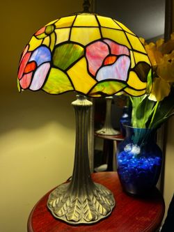Large Tiffany Style Lamp ✨ Stained Glass Floral Shade | 28” Tall