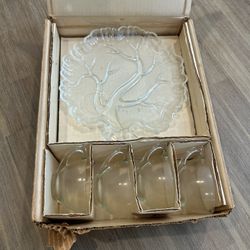 Vintage Hazel Atlas Tree Of Life Orchard Crystal Hostess Set For 4 