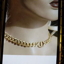 Christian Dior Thick CD Cuban Chain Gold Necklace Choker