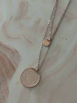 Swarovski Rose Gold Tone Double Layer Crystal Pendant Necklace