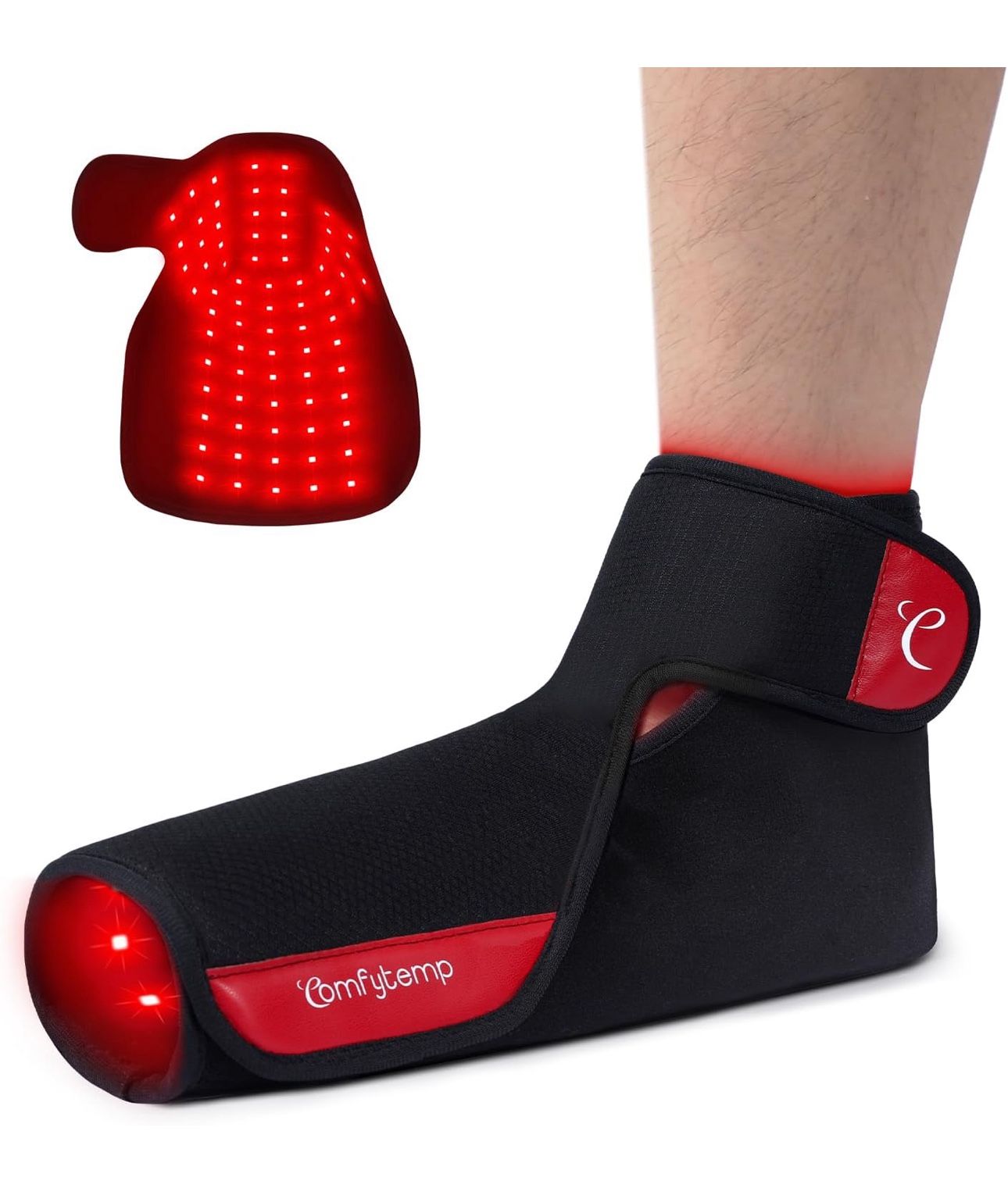 Comfytemp 5000mAh Cordless Red Light Therapy for Foot & Ankle, Portable Near Infrared Light Therapy Wrap, 660nm & 850nm Flexible Light Shoe for Heel J