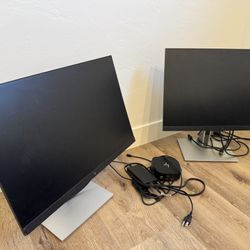 Two 23" HP E23 Swivel, Full HD LCD Monitors & USB-C Charging G5 Dock