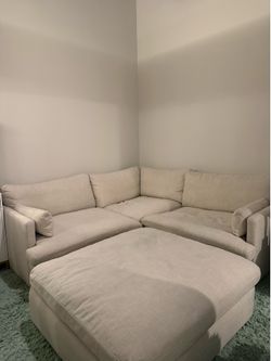 Ashley Furniture Modular Sectional Sofa + Oversized Ottoman - Cream/Beige
