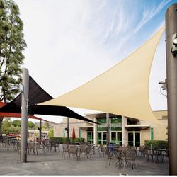 Brand New Beige Triangle Sun Shade Sail Canopy Outdoor Patio Fabric Shelter Cloth Screen Awning - 95% UV Protection, 200 GSM, Heavy Duty, 5 Years Warr