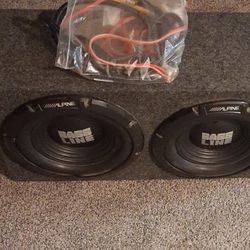 2 Alpine Subs w/ Box + Wiring Hard Hitting Bass