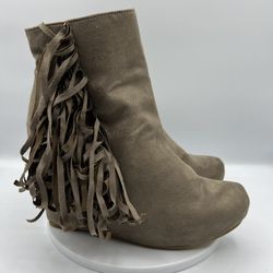 Xhilaration Karidee Tan Suede Fringe Wedge Cowgirls Boots Women’s Size 9
