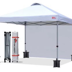 MASTERCANOPY Durable Pop Up Canopy Tent With 1 Sidewall (10x10’) White