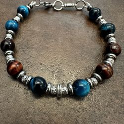 Elegant Blue and Red Tiger’s Eye Beaded Bracelet