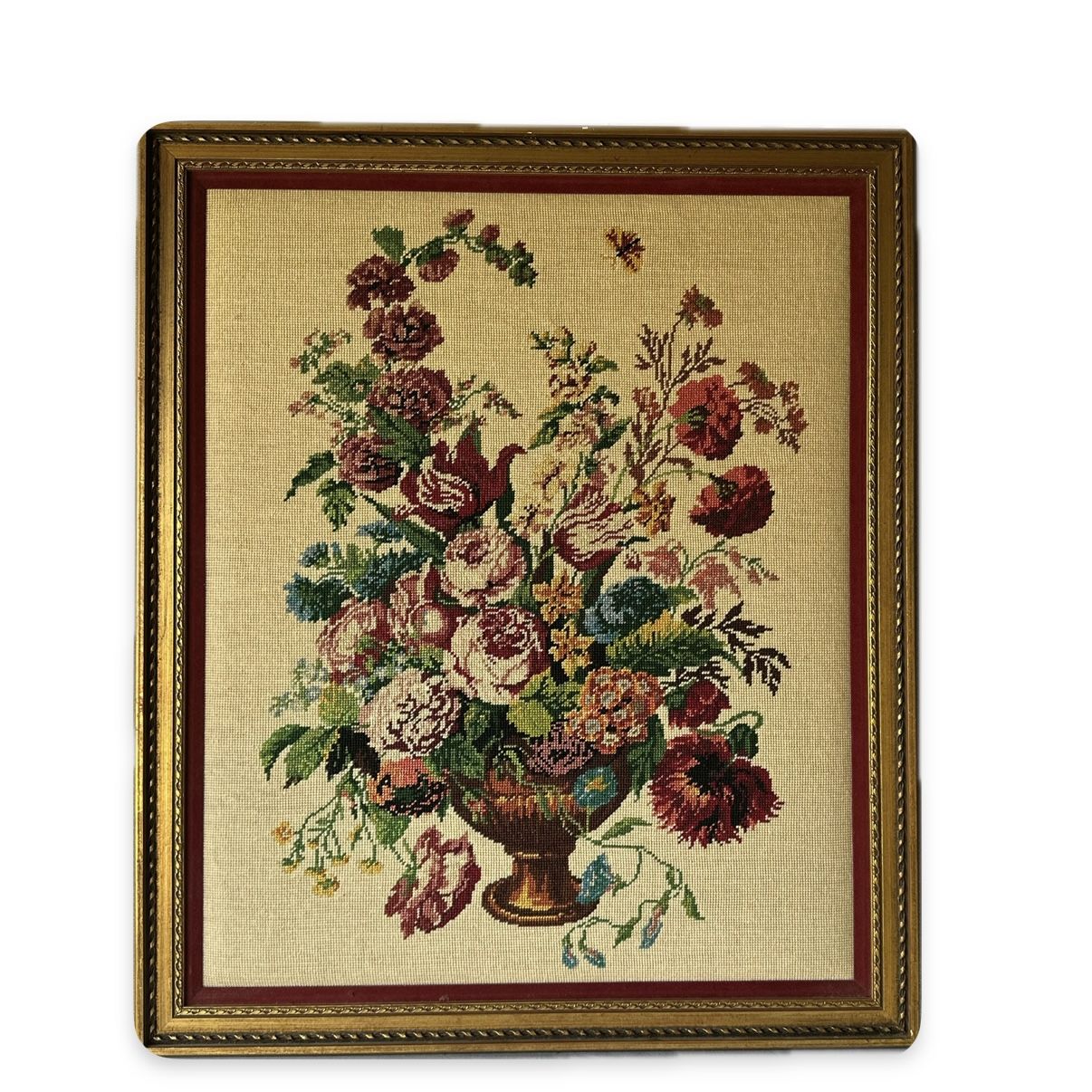Floral Wall Art. Flower Bouquet Needlework- Large - Vintage
