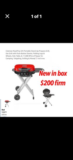 New Coleman Camping RoadTrip 225 Portable Stand-Up Propane Grill, Gas Grill with Push-Button Starter, Folding Legs & Wheels, Side Table, & 11,000 BT