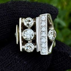 Vintage 1970s 14k White Gold Asymmetrical Diamond Ring Size 7