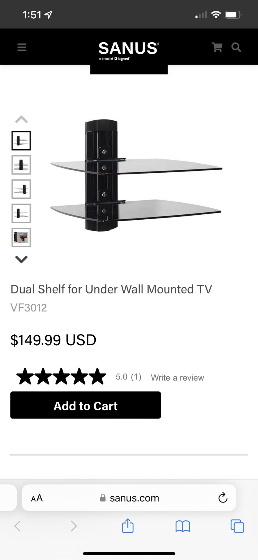 Sanus Dual Glass Under Tv Wall Shelf