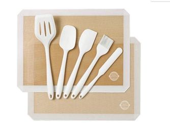 emp Essential White Silicone Kitchen Utensil Set & Non-Stick Baking Mat Set 7pcs