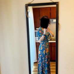 Blue Floral Floor Length Dress