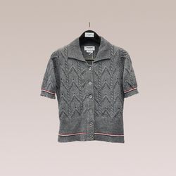 Thom Browne Gray Womens Hollow Short Sleeved Cardigan