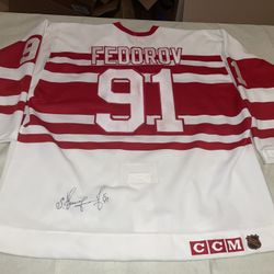 Tbtc authentic Sergei Fedorov Detroit Red Wings CCM Jersey Mens 54 W Auto Jsa