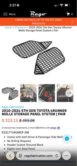 Rago Fabrication 5th Gen Toyota 4Runner Molle Storage Panel System | Pair