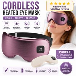 Cordless Heated Eye Mask Purple with Cover