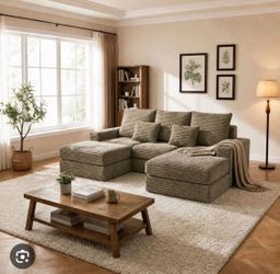 Corduroy Modular Boneless Cloud Sofa with Chaise, Khaki