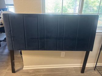 Blue Velvet Upholstered Queen Headboard; 62” W