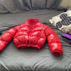 Red shine puffer coat
