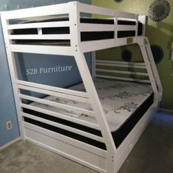 Twin Full Size White Bunkbed With Orthopedic Mattress Colchon 
