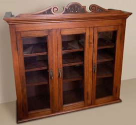 Unique Vintage Wall-Mounted Glass Cabinet – Solid Hardwood / Carved Crest